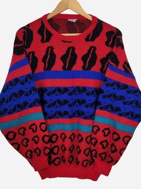 80s Alibrandi Red Blue Grandpacore Knit Sweater